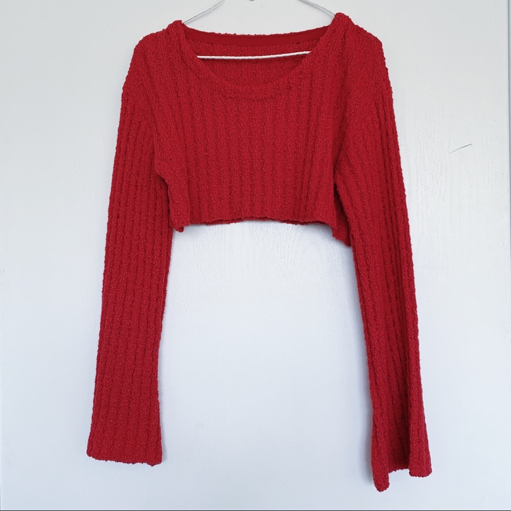 Urban outfitters red knit cropped sweater top